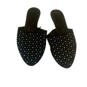 Time& Tru silver stud memory foam slide mules